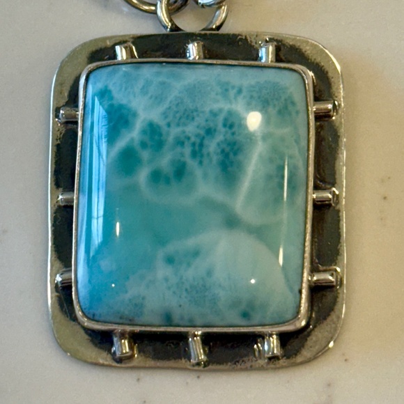 Large Natural Larimar Sterling Silver Pendant. - Picture 4 of 8